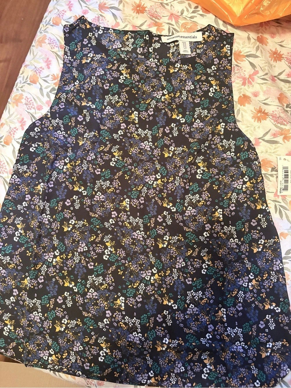 Amazon Essentials Floral Mini Dress in Black & Blue Size Medium Like New